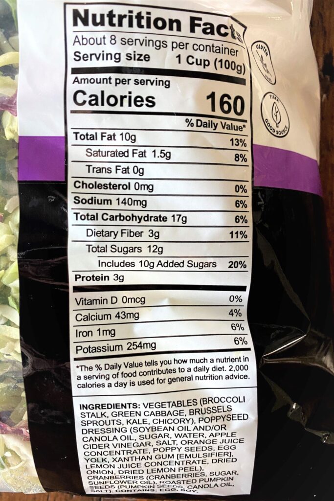 Sweet Kale Nutrition Label
