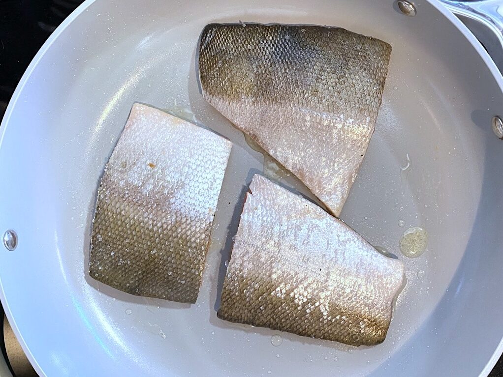 Pan seared salmon with skin